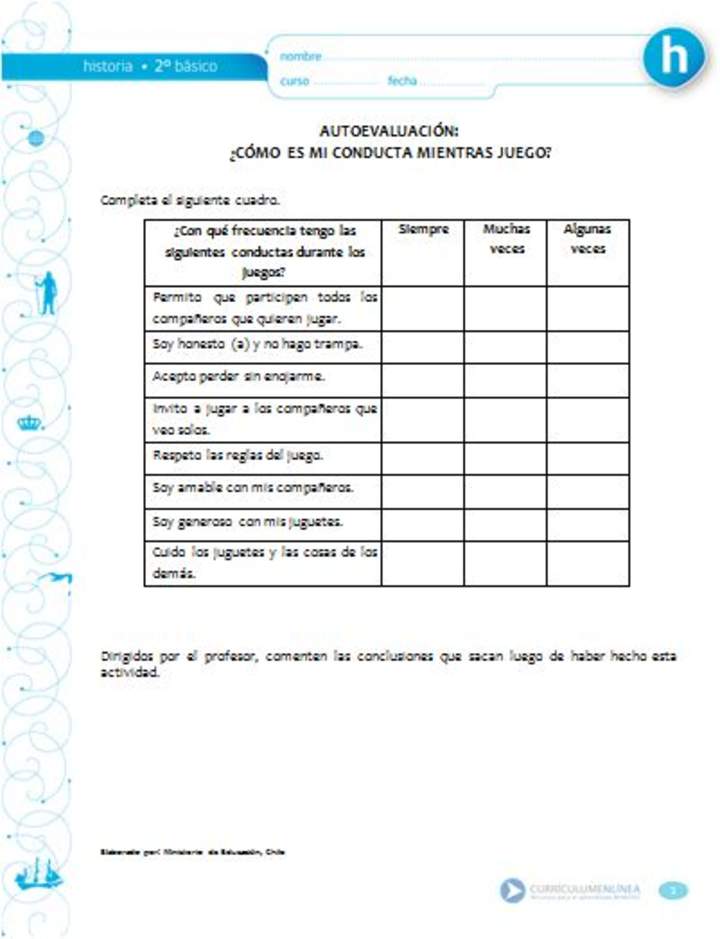 Autoevaluación: ¿Cómo es mi conducta mientras juego? Autoevaluación: ¿Cómo es mi conducta mientras juego?
