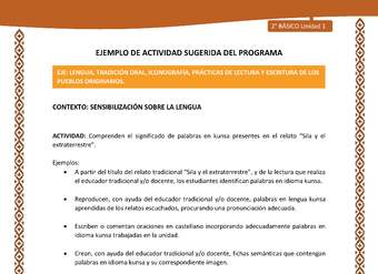 Actividad sugerida: LC02 - Lickanantay - U1 - N°3: COMPRENDEN EL SIGNIFICADO DE PALABRAS EN KUNSA PRESENTES EN EL RELATO “SILA Y EL EXTRATERRESTRE”. Actividad sugerida: LC02 - Lickanantay - U1 - N°3: COMPRENDEN EL SIGNIFICADO DE PALABRAS EN KUNSA PRESENTES EN EL RELATO “SILA Y EL EXTRATERRESTRE”.