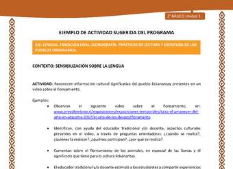 Actividad sugerida: LC02 - Lickanantay - U1 - N°4: RECONOCEN INFORMACIÓN CULTURAL SIGNIFICATIVA DEL PUEBLO LICKANANTAY PRESENTES EN UN VIDEO SOBRE EL FLOREAMIENTO. Actividad sugerida: LC02 - Lickanantay - U1 - N°4: RECONOCEN INFORMACIÓN CULTURAL SIGNIFICATIVA DEL PUEBLO LICKANANTAY PRESENTES EN UN VIDEO SOBRE EL FLOREAMIENTO.