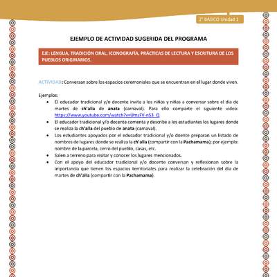 Actividad sugerida Nº 12 - LC02 - AYM-U1-12-2B-ET-Conversan sobre los espacios ceremoniales que se encuentran en el lugar donde viven. Actividad sugerida Nº 12 - LC02 - AYM-U1-12-2B-ET-Conversan sobre los espacios ceremoniales que se encuentran en el lugar donde viven.