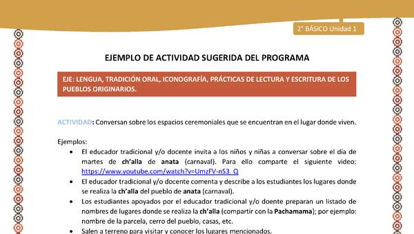 Actividad sugerida Nº 12 - LC02 - AYM-U1-12-2B-ET-Conversan sobre los espacios ceremoniales que se encuentran en el lugar donde viven. Actividad sugerida Nº 12 - LC02 - AYM-U1-12-2B-ET-Conversan sobre los espacios ceremoniales que se encuentran en el lugar donde viven.