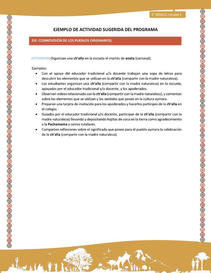 Actividad sugerida Nº 15 - LC01 - LS -16-AYM-U1-15-2B-ECO-Organizan una ch’alla en la escuela el martes de anata (carnaval). Actividad sugerida Nº 15 - LC01 - LS -16-AYM-U1-15-2B-ECO-Organizan una ch’alla en la escuela el martes de anata (carnaval).