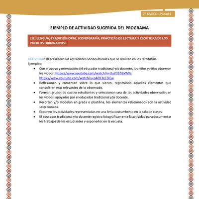 Actividad sugerida Nº 13 - LC01 - LS 14-AYM-U1-13-2B-ET-Representan las actividades socioculturales que se realizan en los territorios. Actividad sugerida Nº 13 - LC01 - LS 14-AYM-U1-13-2B-ET-Representan las actividades socioculturales que se realizan en los territorios.