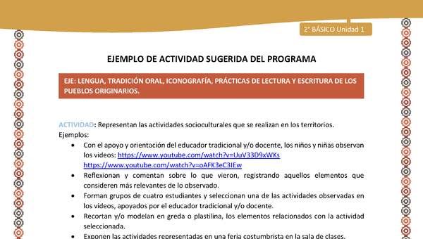 Actividad sugerida Nº 13 - LC01 - LS 14-AYM-U1-13-2B-ET-Representan las actividades socioculturales que se realizan en los territorios. Actividad sugerida Nº 13 - LC01 - LS 14-AYM-U1-13-2B-ET-Representan las actividades socioculturales que se realizan en los territorios.