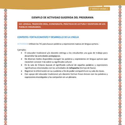 Actividad sugerida Nº 10 - LC01 - AYM-U1-10-2B-LF-Utilizan las TIC para buscar palabras y expresiones nuevas en lengua aymara. Actividad sugerida Nº 10 - LC01 - AYM-U1-10-2B-LF-Utilizan las TIC para buscar palabras y expresiones nuevas en lengua aymara.