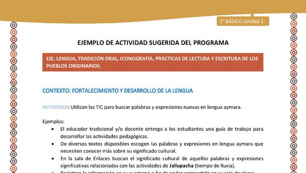 Actividad sugerida Nº 10 - LC01 - AYM-U1-10-2B-LF-Utilizan las TIC para buscar palabras y expresiones nuevas en lengua aymara. Actividad sugerida Nº 10 - LC01 - AYM-U1-10-2B-LF-Utilizan las TIC para buscar palabras y expresiones nuevas en lengua aymara.