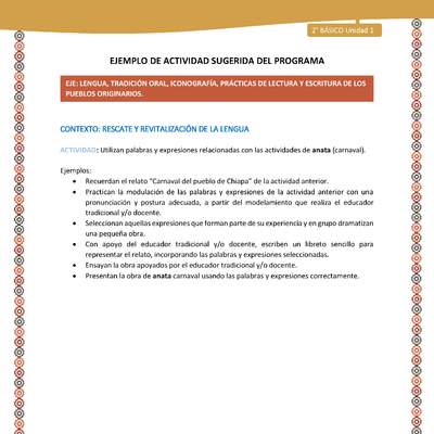 Actividad sugerida Nº 5 - LC02 - AYM-U1-05-2B-LR-Utilizan palabras y expresiones relacionadas con las actividades de anata (carnaval). Actividad sugerida Nº 5 - LC02 - AYM-U1-05-2B-LR-Utilizan palabras y expresiones relacionadas con las actividades de anata (carnaval).
