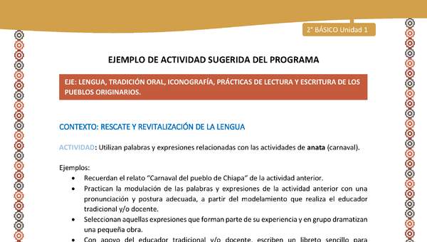 Actividad sugerida Nº 5 - LC02 - AYM-U1-05-2B-LR-Utilizan palabras y expresiones relacionadas con las actividades de anata (carnaval). Actividad sugerida Nº 5 - LC02 - AYM-U1-05-2B-LR-Utilizan palabras y expresiones relacionadas con las actividades de anata (carnaval).
