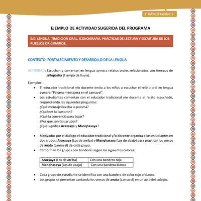Actividad sugerida Nº 7 - LC02 - AYM-U1-07-2B-LF-Escuchan y comentan en lengua aymara relatos orales relacionados con tiempos de jallupacha (Tiempo de lluvia). Actividad sugerida Nº 7 - LC02 - AYM-U1-07-2B-LF-Escuchan y comentan en lengua aymara relatos orales relacionados con tiempos de jallupacha (Tiempo de lluvia).
