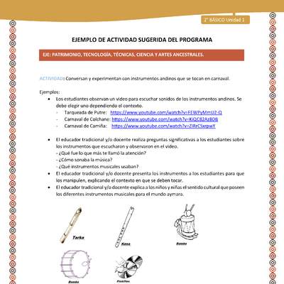 Actividad sugerida Nº 18 - LC02 - YM-U1-18-2B-EP-Conversan y experimentan con instrumentos andinos que se tocan en carnaval. Actividad sugerida Nº 18 - LC02 - YM-U1-18-2B-EP-Conversan y experimentan con instrumentos andinos que se tocan en carnaval.