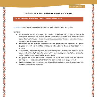 Actividad sugerida Nº 17- LC02 - AYM-U2-01-EP- Representan los espacios cosmogónicos y la relación con el ser humano. Actividad sugerida Nº 17- LC02 - AYM-U2-01-EP- Representan los espacios cosmogónicos y la relación con el ser humano.