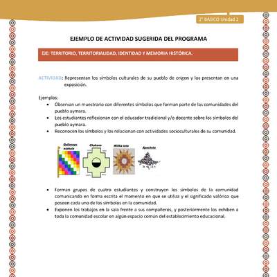 Actividad sugerida Nº 12- LC02 - AYM-U2-01-ET- Representan los símbolos culturales de su pueblo de origen y los presentan en una exposición. Actividad sugerida Nº 12- LC02 - AYM-U2-01-ET- Representan los símbolos culturales de su pueblo de origen y los presentan en una exposición.