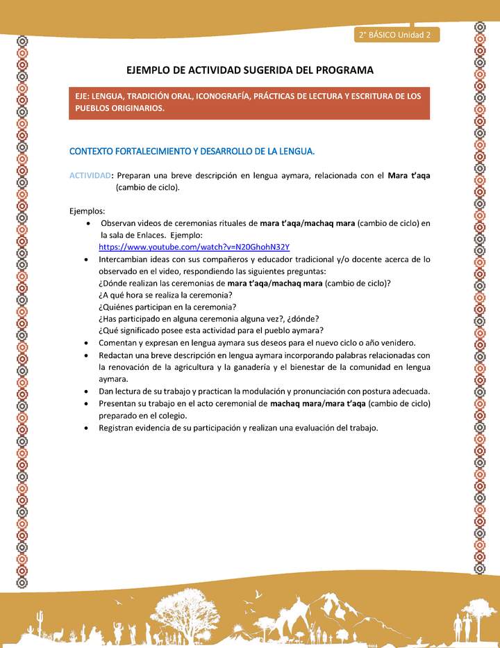 Actividad sugerida Nº 9- LC02 - AYM-U2-01-LF-  Preparan una breve descripción en lengua aymara, relacionada con el Mara t’aqa (cambio de ciclo). Actividad sugerida Nº 9- LC02 - AYM-U2-01-LF-  Preparan una breve descripción en lengua aymara, relacionada con el Mara t’aqa (cambio de ciclo).