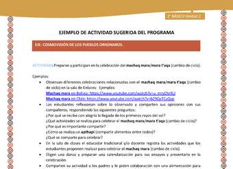 Actividad sugerida Nº 15- LC02 - AYM-U2-01-ECO- Preparan y participan en la celebración del machaq mara/mara t’aqa (cambio de ciclo). Actividad sugerida Nº 15- LC02 - AYM-U2-01-ECO- Preparan y participan en la celebración del machaq mara/mara t’aqa (cambio de ciclo).