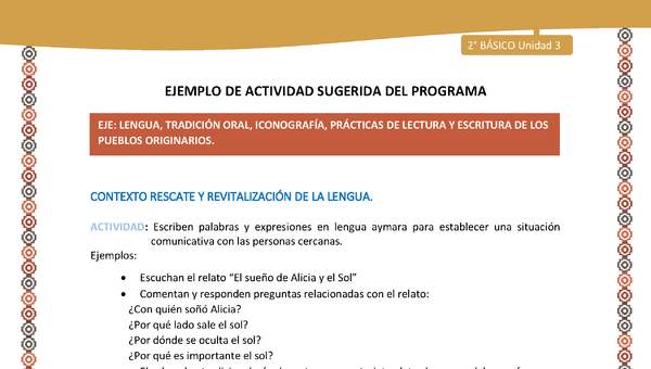 Actividad sugerida Nº 3- LC02 - AYM-U3-LR-Escriben palabras y expresiones en lengua aymara para establecer una situación comunicativa con las personas cercanas Actividad sugerida Nº 3- LC02 - AYM-U3-LR-Escriben palabras y expresiones en lengua aymara para establecer una situación comunicativa con las personas cercanas