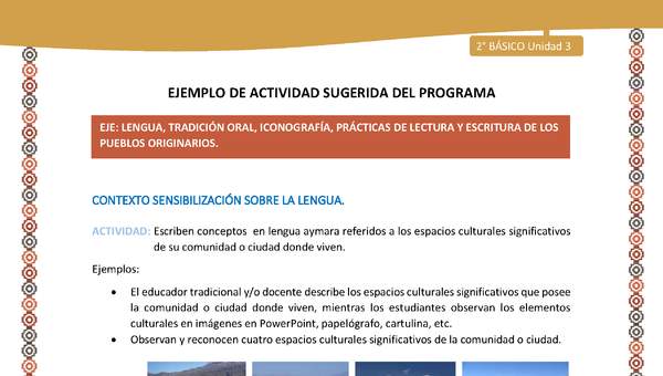 Actividad sugerida Nº 2- LC02 - AYM-U3-LS-LS-Escriben conceptos  en lengua aymara referidos a los espacios culturales significativos de su comunidad o ciudad donde viven Actividad sugerida Nº 2- LC02 - AYM-U3-LS-LS-Escriben conceptos  en lengua aymara referidos a los espacios culturales significativos de su comunidad o ciudad donde viven