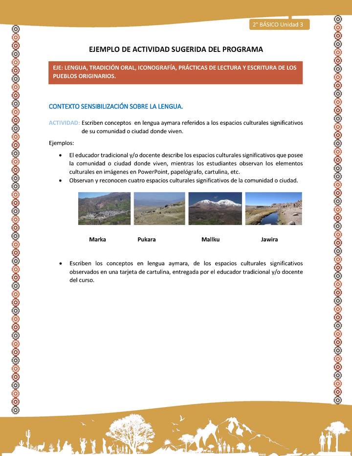 Actividad sugerida Nº 2- LC02 - AYM-U3-LS-LS-Escriben conceptos  en lengua aymara referidos a los espacios culturales significativos de su comunidad o ciudad donde viven Actividad sugerida Nº 2- LC02 - AYM-U3-LS-LS-Escriben conceptos  en lengua aymara referidos a los espacios culturales significativos de su comunidad o ciudad donde viven