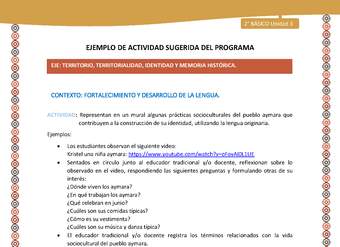 Actividad sugerida Nº 8- LC02 - AYM-U2-ET-Representan en un mural algunas prácticas socioculturales del pueblo aymara que contribuyen a la construcción de su identidad, utilizando la lengua originaria Actividad sugerida Nº 8- LC02 - AYM-U2-ET-Representan en un mural algunas prácticas socioculturales del pueblo aymara que contribuyen a la construcción de su identidad, utilizando la lengua originaria