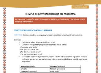 Actividad sugerida Nº 1- LC02 - AYM-U3-LS-Escriben palabras en lengua aymara para establecer una situación comunicativa Actividad sugerida Nº 1- LC02 - AYM-U3-LS-Escriben palabras en lengua aymara para establecer una situación comunicativa
