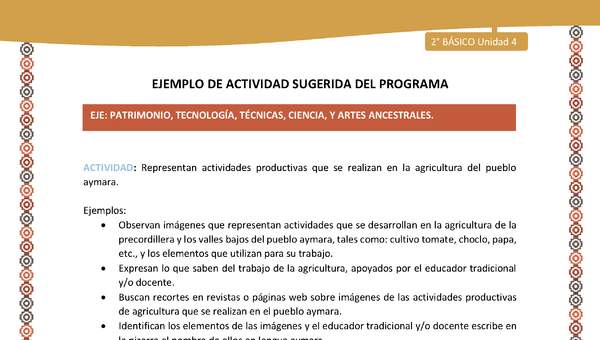 Actividad sugerida Nº 13- LC02 - AYM-U3-13-AYM-U4-13-2B- EP-Representan actividades productivas que se realizan en la agricultura del pueblo aymara. Actividad sugerida Nº 13- LC02 - AYM-U3-13-AYM-U4-13-2B- EP-Representan actividades productivas que se realizan en la agricultura del pueblo aymara.