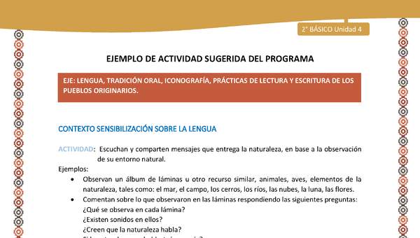 Actividad sugerida Nº 1- LC02 - AYM-U3-1-AYM-U4-01-2B-LS-Escuchan y comparten mensajes que entrega la naturaleza, en base a la observación de su entorno natural. Actividad sugerida Nº 1- LC02 - AYM-U3-1-AYM-U4-01-2B-LS-Escuchan y comparten mensajes que entrega la naturaleza, en base a la observación de su entorno natural.