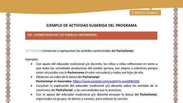 Actividad sugerida Nº 10- LC02 - AYM-U3-10-AYM-U4-10-2B-ECO-Conversan y representan los sentidos ceremoniales del Pachallampi. Actividad sugerida Nº 10- LC02 - AYM-U3-10-AYM-U4-10-2B-ECO-Conversan y representan los sentidos ceremoniales del Pachallampi.