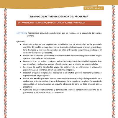 Actividad sugerida Nº 12- LC02 - AYM-U3-12-AYM-U4-12-2B- EP-Representan actividades productivas que se realizan en la ganadería del pueblo aymara. Actividad sugerida Nº 12- LC02 - AYM-U3-12-AYM-U4-12-2B- EP-Representan actividades productivas que se realizan en la ganadería del pueblo aymara.