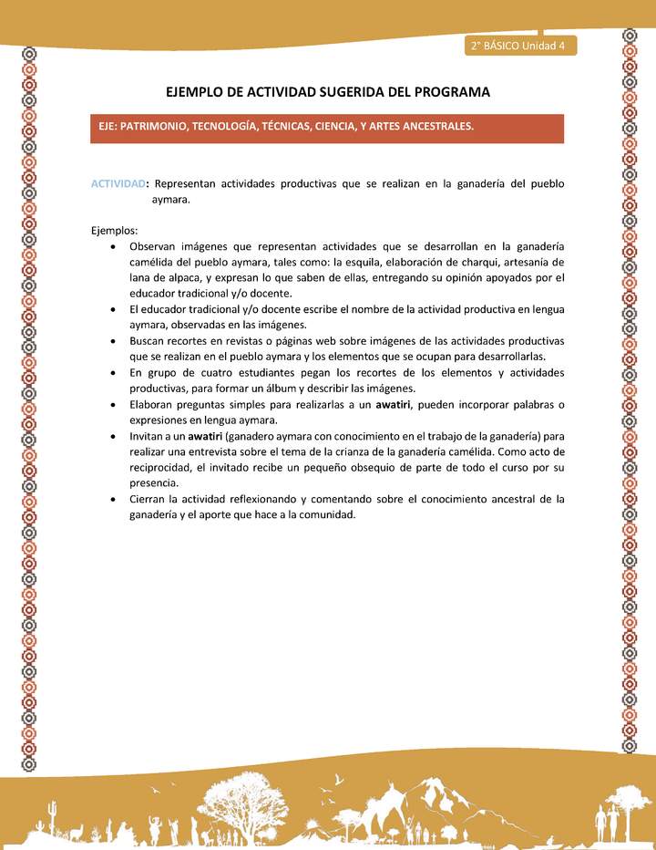 Actividad sugerida Nº 12- LC02 - AYM-U3-12-AYM-U4-12-2B- EP-Representan actividades productivas que se realizan en la ganadería del pueblo aymara. Actividad sugerida Nº 12- LC02 - AYM-U3-12-AYM-U4-12-2B- EP-Representan actividades productivas que se realizan en la ganadería del pueblo aymara.
