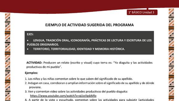 Actividad sugerida: LC01 - Diaguita - U3 - N°3: PRODUCEN UN RELATO (ESCRITO Y VISUAL) CUYO TEMA ES: “YO DIAGUITA Y LAS ACTIVIDADES PRODUCTIVAS DE MI PUEBLO”. Actividad sugerida: LC01 - Diaguita - U3 - N°3: PRODUCEN UN RELATO (ESCRITO Y VISUAL) CUYO TEMA ES: “YO DIAGUITA Y LAS ACTIVIDADES PRODUCTIVAS DE MI PUEBLO”.