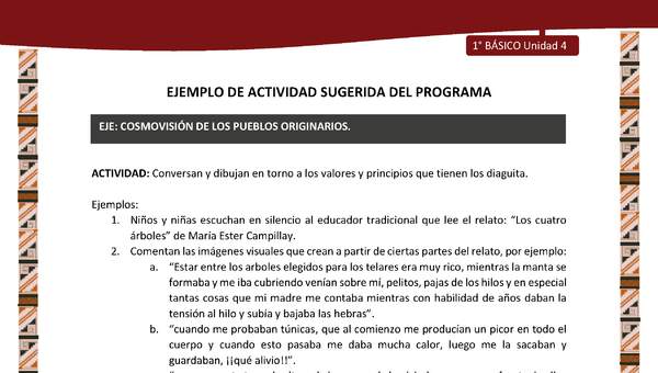 Actividad sugerida: LC01 - Diaguita - U4 - N°3: CONVERSAN Y DIBUJAN EN TORNO A LOS VALORES Y PRINCIPIOS QUE TIENEN LOS DIAGUITA. Actividad sugerida: LC01 - Diaguita - U4 - N°3: CONVERSAN Y DIBUJAN EN TORNO A LOS VALORES Y PRINCIPIOS QUE TIENEN LOS DIAGUITA.