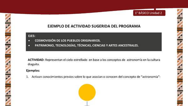 Actividad sugerida: LC01 - Diaguita - U2 - N°3: REPRESENTAN EL CIELO ESTRELLADO EN BASE A LOS CONCEPTOS DE ASTRONOMÍA EN LA CULTURA DIAGUITA. Actividad sugerida: LC01 - Diaguita - U2 - N°3: REPRESENTAN EL CIELO ESTRELLADO EN BASE A LOS CONCEPTOS DE ASTRONOMÍA EN LA CULTURA DIAGUITA.
