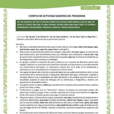 Actividad sugerida LC01 - Rapa Nui - U1 - N°16: Conocen y describen elementos de su patrimonio cultural. Actividad sugerida LC01 - Rapa Nui - U1 - N°16: Conocen y describen elementos de su patrimonio cultural.