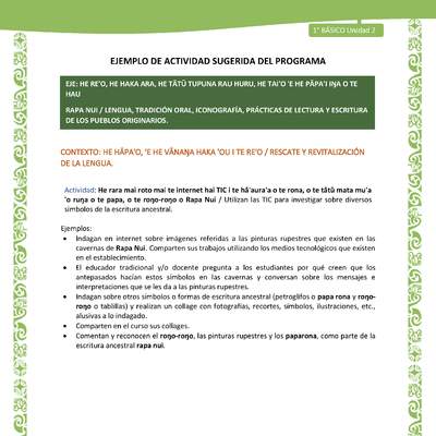 Actividad sugerida LC01 - Rapa Nui - U2 - N°26: Utilizan las TIC para investigar sobre diversos símbolos de la escritura ancestral. Actividad sugerida LC01 - Rapa Nui - U2 - N°26: Utilizan las TIC para investigar sobre diversos símbolos de la escritura ancestral.