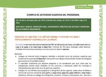 Actividad sugerida LC01 - Rapa Nui - U2 - N°31: Utilizan las TICs para investigar sobre diversos símbolos de la escritura ancestral y se comunican en idioma rapa nui. Actividad sugerida LC01 - Rapa Nui - U2 - N°31: Utilizan las TICs para investigar sobre diversos símbolos de la escritura ancestral y se comunican en idioma rapa nui.