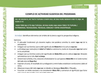 Actividad sugerida LC01 - Rapa Nui - U2 - N°41: Identifican elementos del ámbito de la ciencia según la perspectiva indígena. Actividad sugerida LC01 - Rapa Nui - U2 - N°41: Identifican elementos del ámbito de la ciencia según la perspectiva indígena.