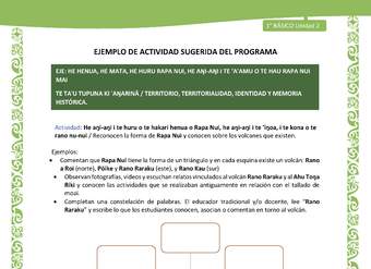 Actividad sugerida LC01 - Rapa Nui - U2 - N°33: Reconocen la forma de Rapa Nui y conocen sobre los volcanes que existen. Actividad sugerida LC01 - Rapa Nui - U2 - N°33: Reconocen la forma de Rapa Nui y conocen sobre los volcanes que existen.