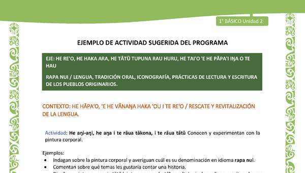 Actividad sugerida LC01 - Rapa Nui - U2 - N°27:  Conocen y experimentan con la pintura corporal. Actividad sugerida LC01 - Rapa Nui - U2 - N°27:  Conocen y experimentan con la pintura corporal.