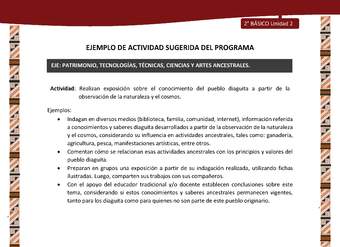 Actividad sugerida: LC02 - Diaguita - U2 - N°4: REALIZAN EXPOSICIÓN SOBRE EL CONOCIMIENTO DEL PUEBLO DIAGUITA A PARTIR DE LA OBSERVACIÓN DE LA NATURALEZA Y EL COSMOS. Actividad sugerida: LC02 - Diaguita - U2 - N°4: REALIZAN EXPOSICIÓN SOBRE EL CONOCIMIENTO DEL PUEBLO DIAGUITA A PARTIR DE LA OBSERVACIÓN DE LA NATURALEZA Y EL COSMOS.