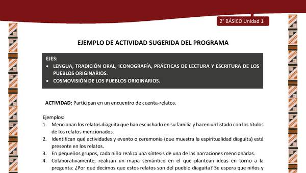 Actividad sugerida: LC02 - Diaguita - U1 - N°1: PARTICIPAN EN UN ENCUENTRO DE CUENTA-RELATOS. Actividad sugerida: LC02 - Diaguita - U1 - N°1: PARTICIPAN EN UN ENCUENTRO DE CUENTA-RELATOS.