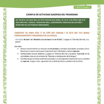Actividad sugerida LC01 - Rapa Nui - U3 - N°52:  Juegan al “Dominó del mar y la pesca”. Actividad sugerida LC01 - Rapa Nui - U3 - N°52:  Juegan al “Dominó del mar y la pesca”.
