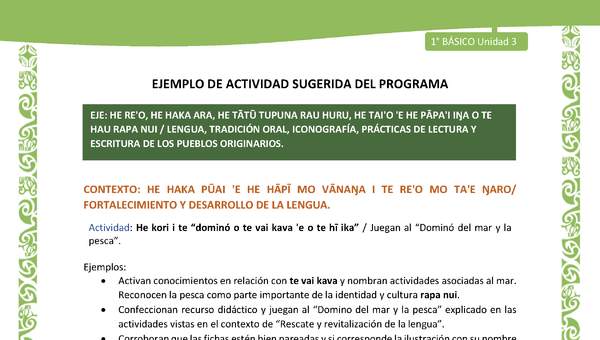 Actividad sugerida LC01 - Rapa Nui - U3 - N°52:  Juegan al “Dominó del mar y la pesca”. Actividad sugerida LC01 - Rapa Nui - U3 - N°52:  Juegan al “Dominó del mar y la pesca”.