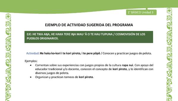 Actividad sugerida LC01 - Rapa Nui - U3 - N°60: Conocen y practican juegos de pelota. Actividad sugerida LC01 - Rapa Nui - U3 - N°60: Conocen y practican juegos de pelota.