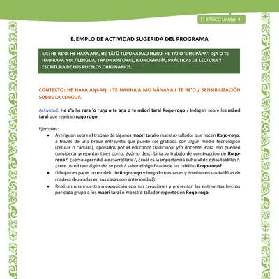 Actividad sugerida LC01 - Rapa Nui - U4 - N°67: Indagan sobre los māori tarai que realizan roo roo. Actividad sugerida LC01 - Rapa Nui - U4 - N°67: Indagan sobre los māori tarai que realizan roo roo.