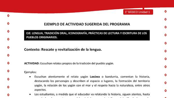 Actividad sugerida Nº 2- LC01 - YAG-U1-LR - Escuchan relatos propios de la tradición del pueblo yagán Actividad sugerida Nº 2- LC01 - YAG-U1-LR - Escuchan relatos propios de la tradición del pueblo yagán