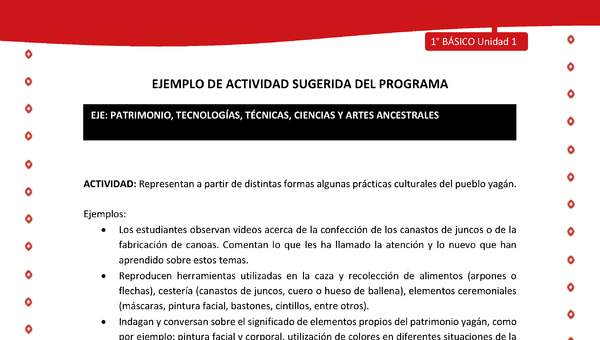 Actividad sugerida Nº 7- LC01 - YAG-U1-ECO - Representan a partir de distintas formas algunas prácticas culturales del pueblo yagán Actividad sugerida Nº 7- LC01 - YAG-U1-ECO - Representan a partir de distintas formas algunas prácticas culturales del pueblo yagán