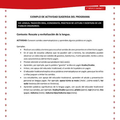 Actividad sugerida Nº 3- LC01 - YAG-U2-LR - Conocen sonidos onomatopéyicos y aprenden algunas palabras en yagán Actividad sugerida Nº 3- LC01 - YAG-U2-LR - Conocen sonidos onomatopéyicos y aprenden algunas palabras en yagán