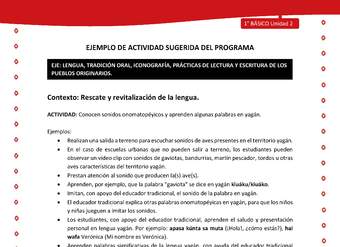 Actividad sugerida Nº 3- LC01 - YAG-U2-LR - Conocen sonidos onomatopéyicos y aprenden algunas palabras en yagán Actividad sugerida Nº 3- LC01 - YAG-U2-LR - Conocen sonidos onomatopéyicos y aprenden algunas palabras en yagán