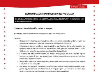 Actividad sugerida Nº 1- LC01 - YAG-U2-LS - Identifican y reproducen sonidos propios del idioma yagán Actividad sugerida Nº 1- LC01 - YAG-U2-LS - Identifican y reproducen sonidos propios del idioma yagán