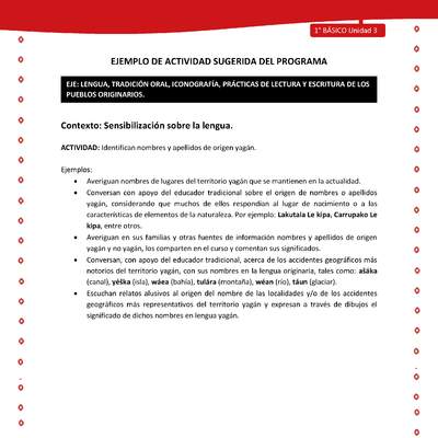 Actividad sugerida Nº 1- LC01 - YAG-U3-LS - Identifican nombres y apellidos de origen yagán Actividad sugerida Nº 1- LC01 - YAG-U3-LS - Identifican nombres y apellidos de origen yagán
