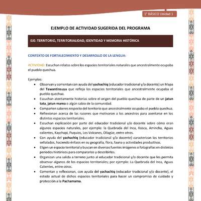 Actividad sugerida LC01 - Quechua - U1 - N°10: Escuchan relatos sobre los espacios territoriales naturales que ancestralmente ocupaba el pueblo quechua. Actividad sugerida LC01 - Quechua - U1 - N°10: Escuchan relatos sobre los espacios territoriales naturales que ancestralmente ocupaba el pueblo quechua.